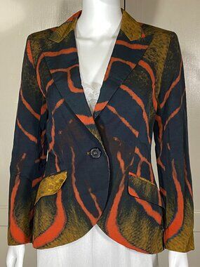 ESCADA Buella Fantasy Print Blazer Black Brown Rust Orange Tailored Sz 36 (S)